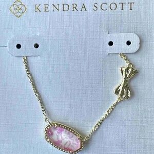 Kendra Scott Pink Stone Bow Accent Necklace Gold